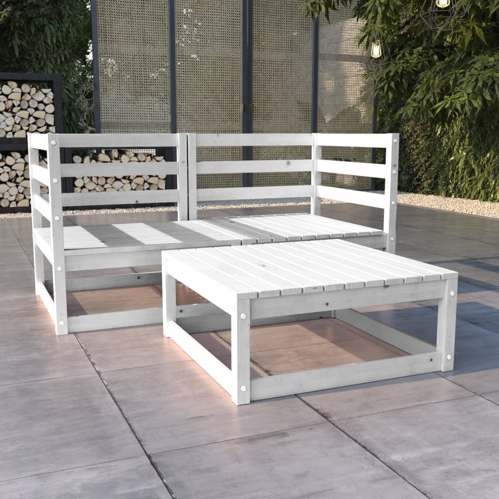 Conjunto de sala de estar de jardim de 3 peças branco madeira de pinho maciça