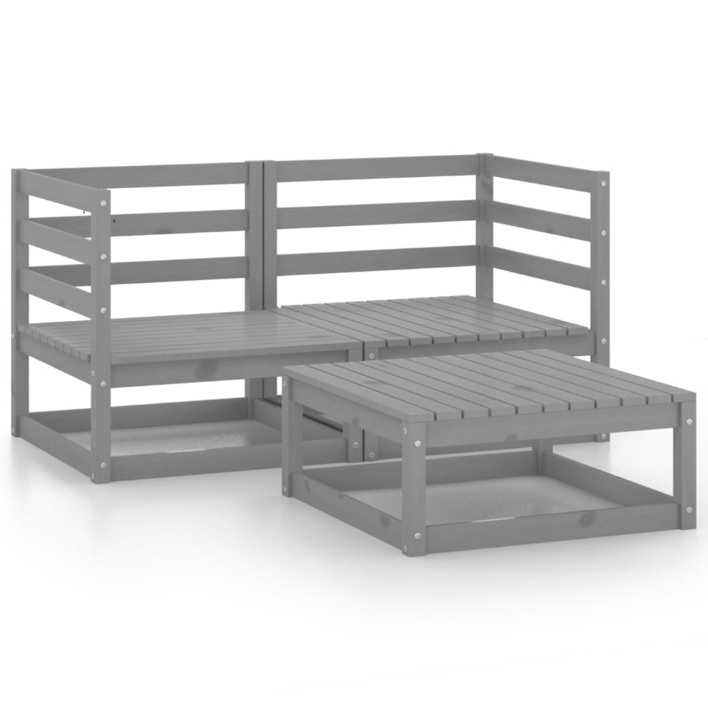 Muebles de jardín 3 piezas gris madera de pino maciza