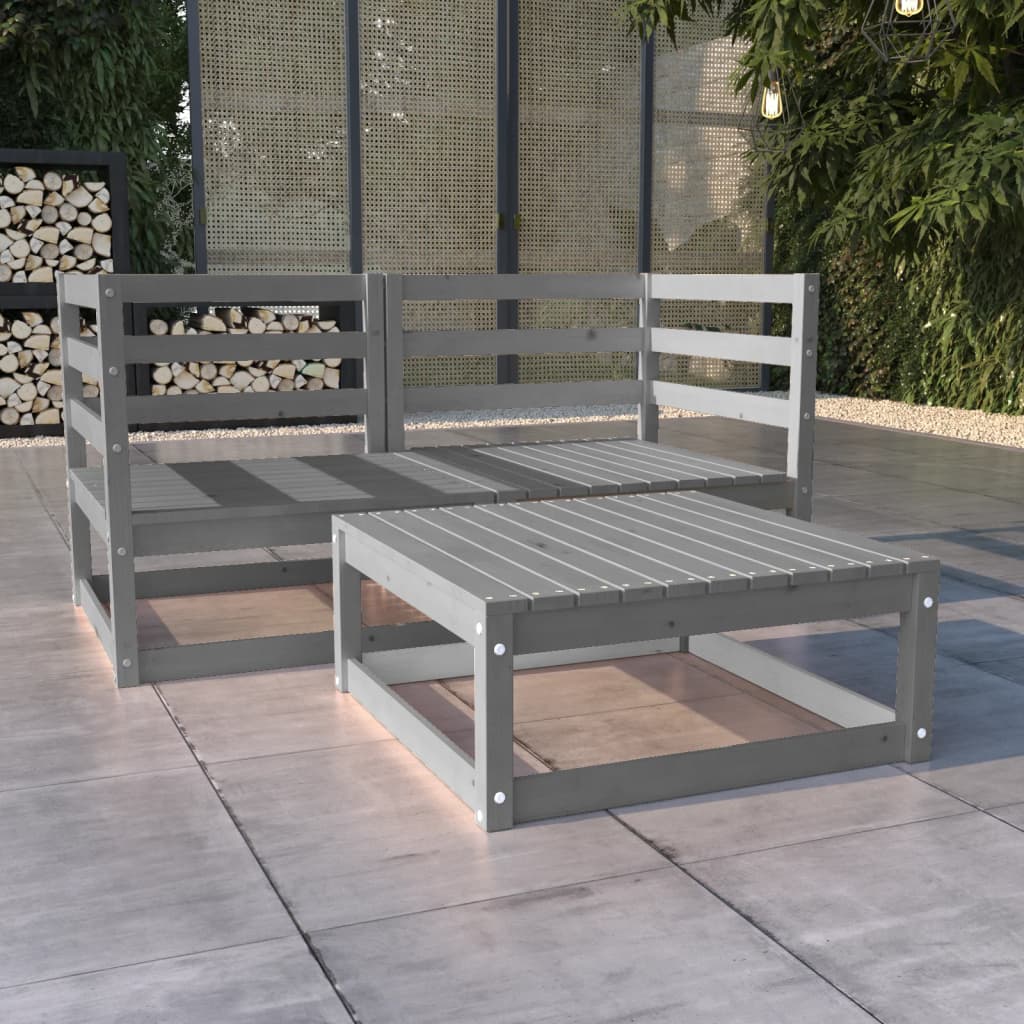 Muebles de jardín 3 piezas gris madera de pino maciza