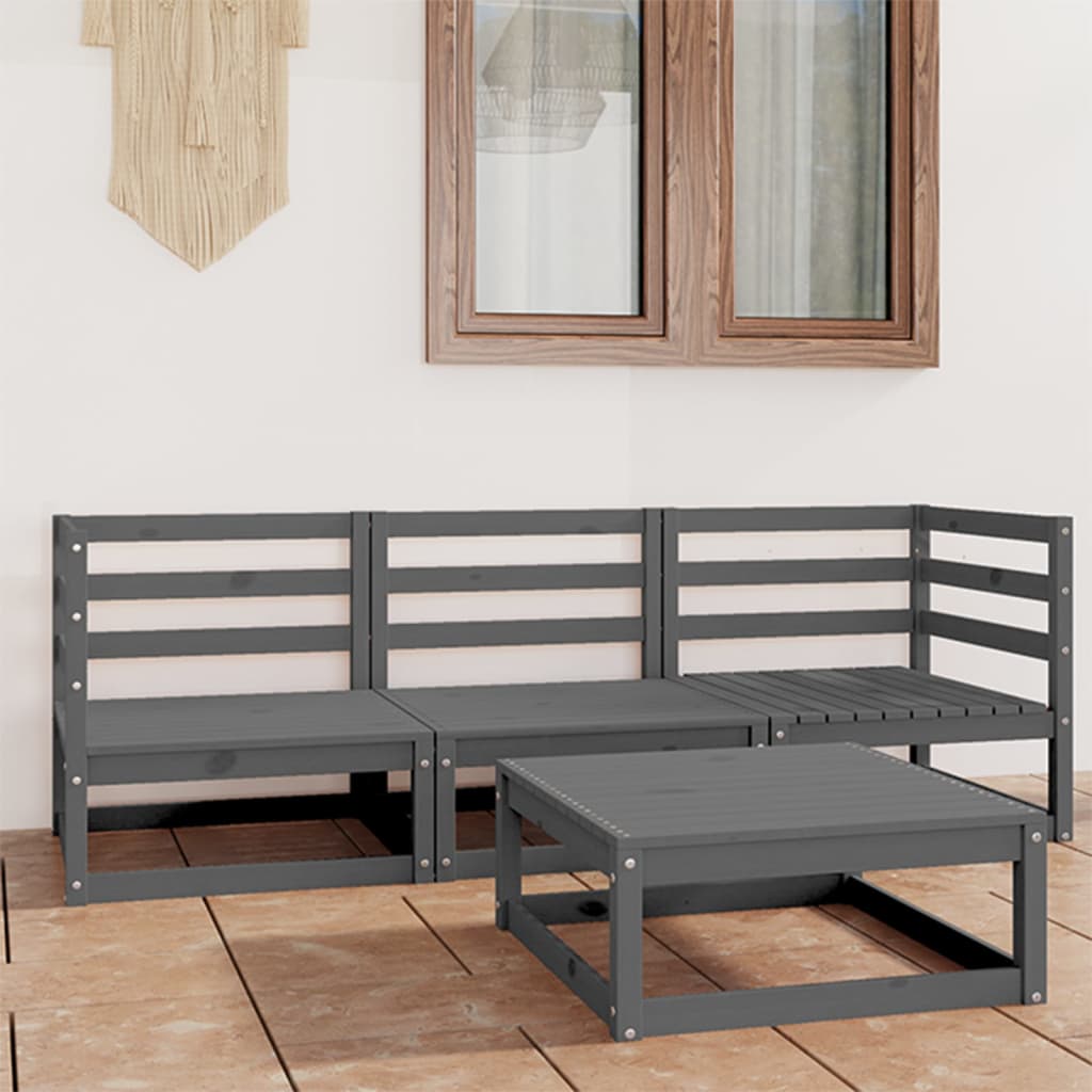 Conjunto de mobiliário de jardim 4 peças cinzento madeira de pinho maciça