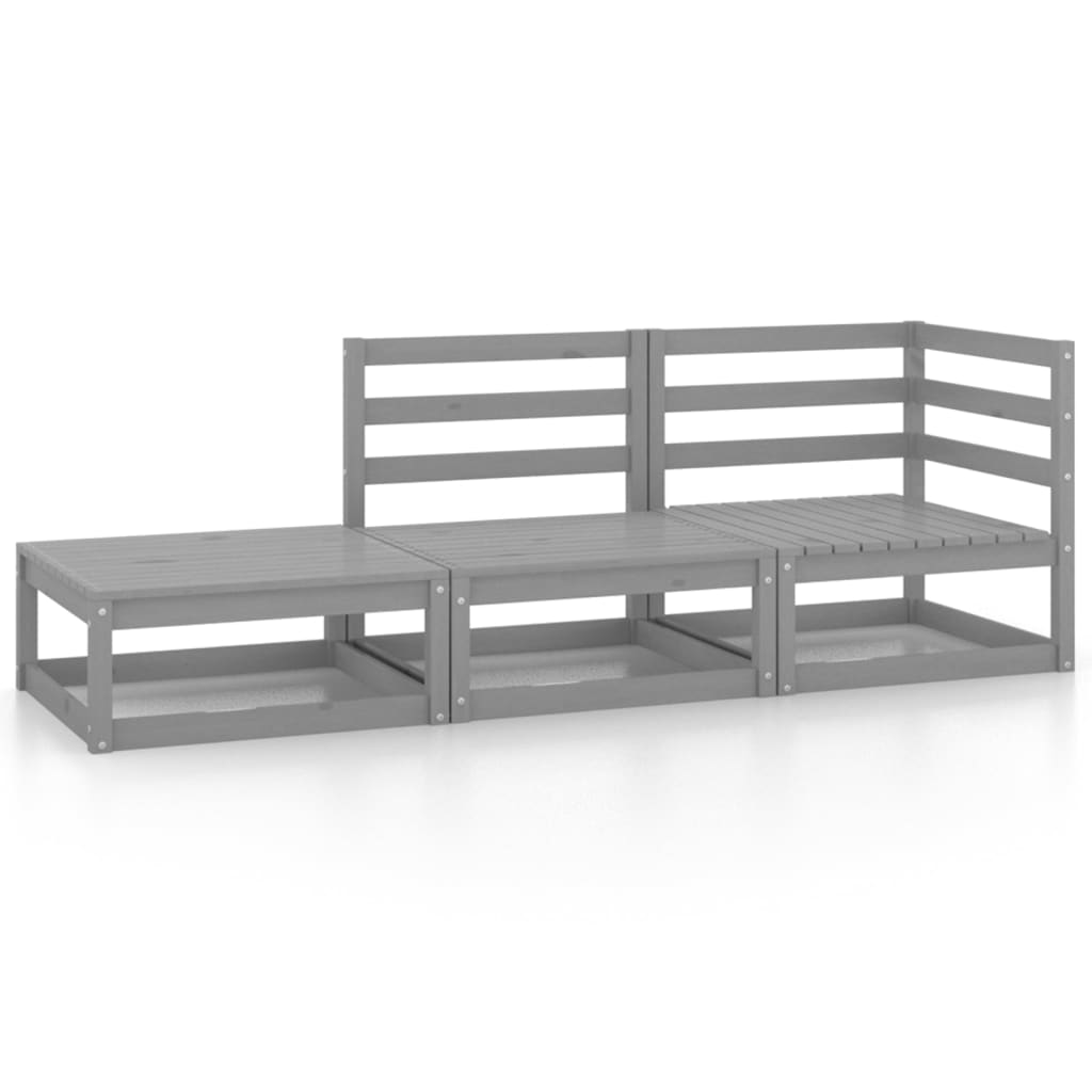 Muebles de jardín 3 piezas gris madera maciza de pino