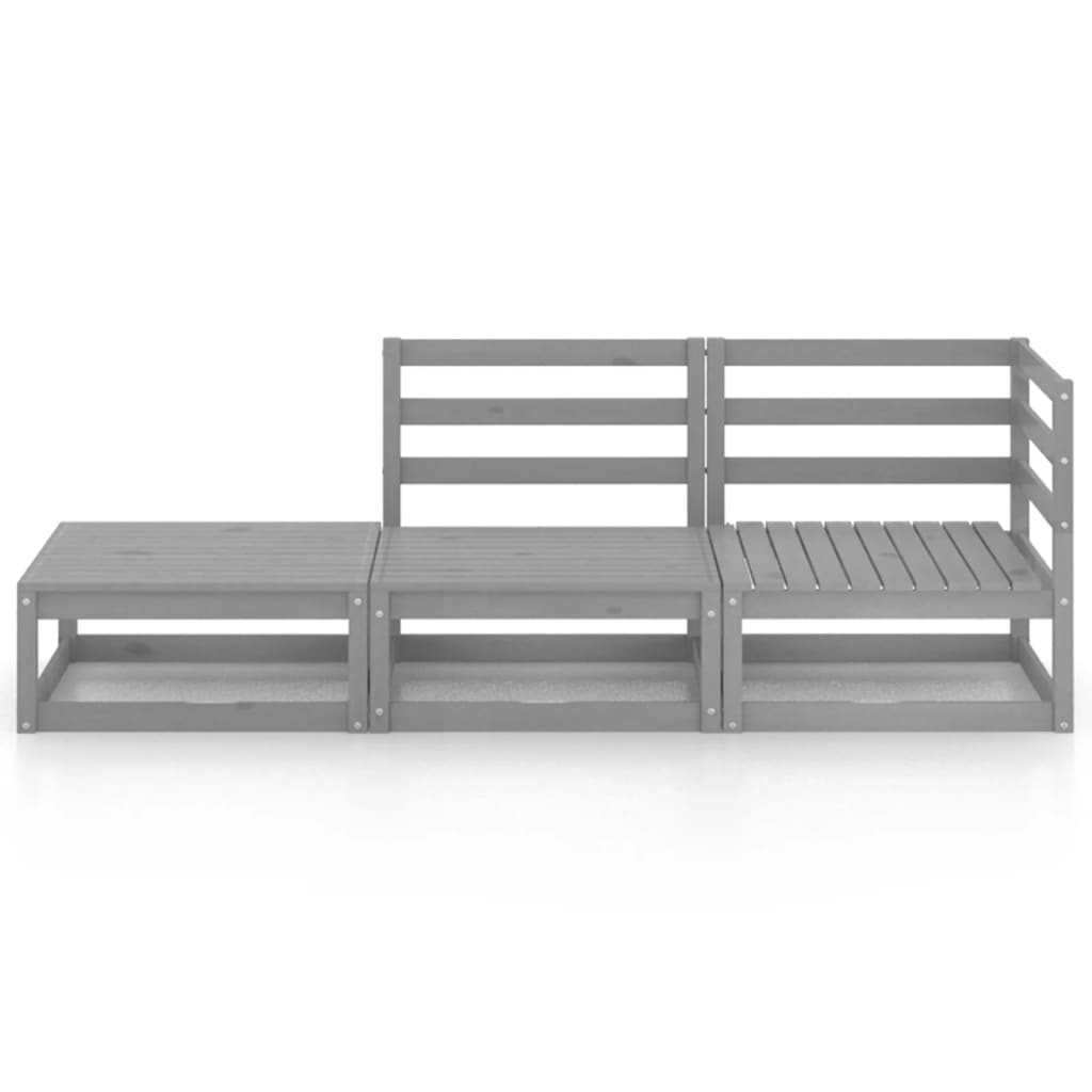 Muebles de jardín 3 piezas gris madera maciza de pino