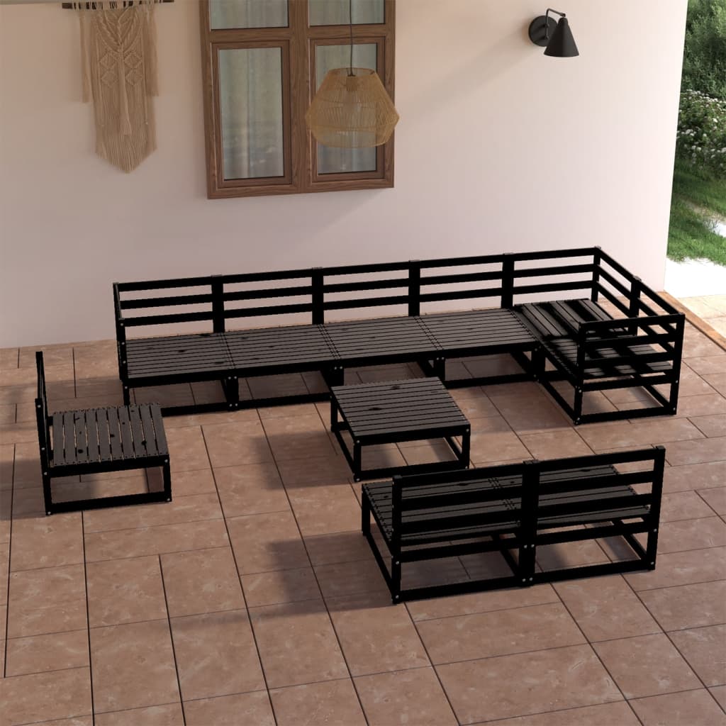 Conjunto de mobiliário de jardim 10 peças madeira maciça de pinho