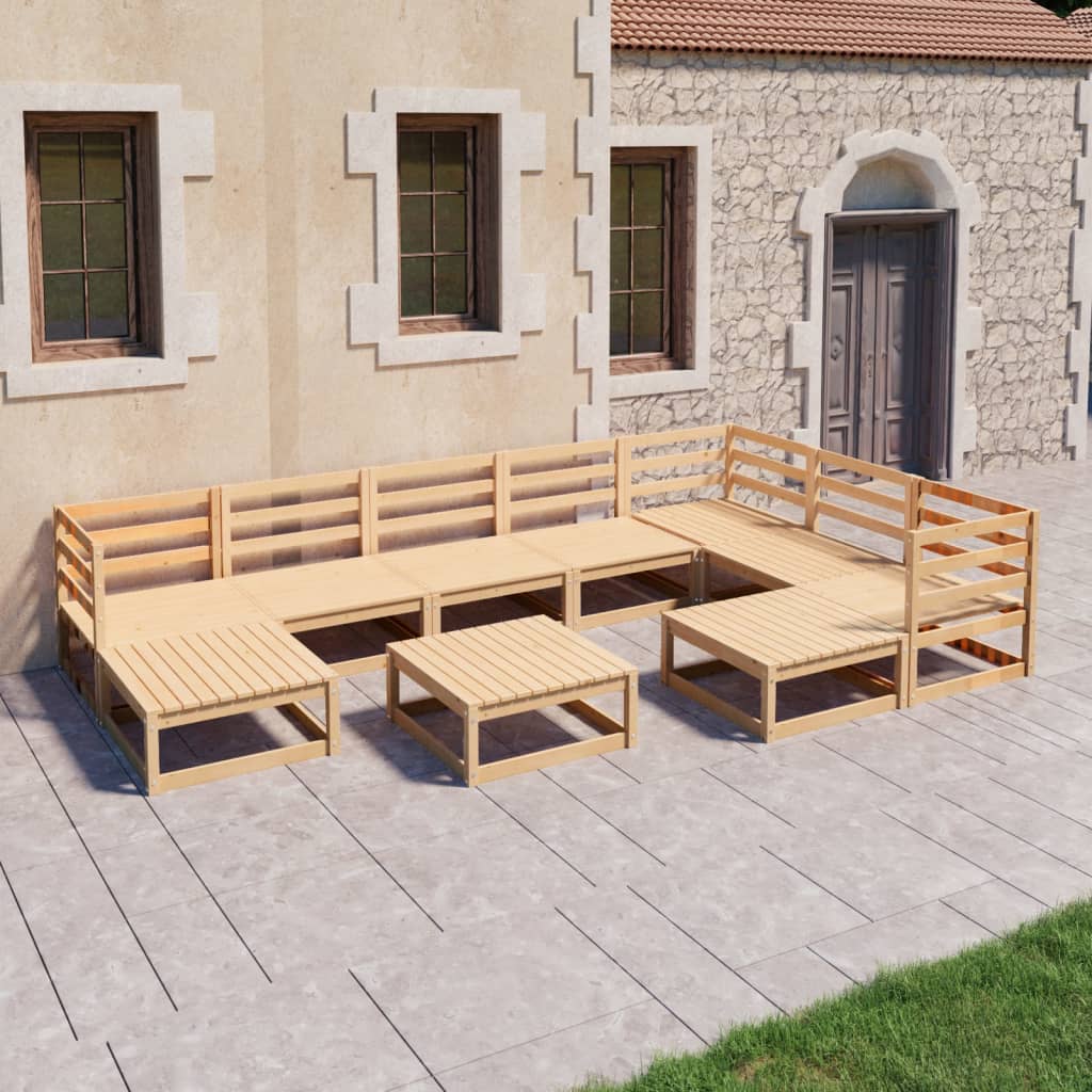 Juego de muebles de jardín 10 piezas madera maciza de pino