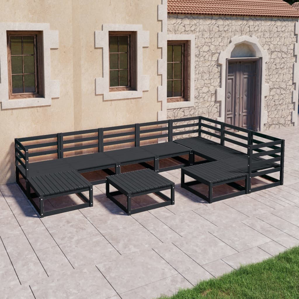 Juego de muebles de jardín 10 piezas madera maciza de pino