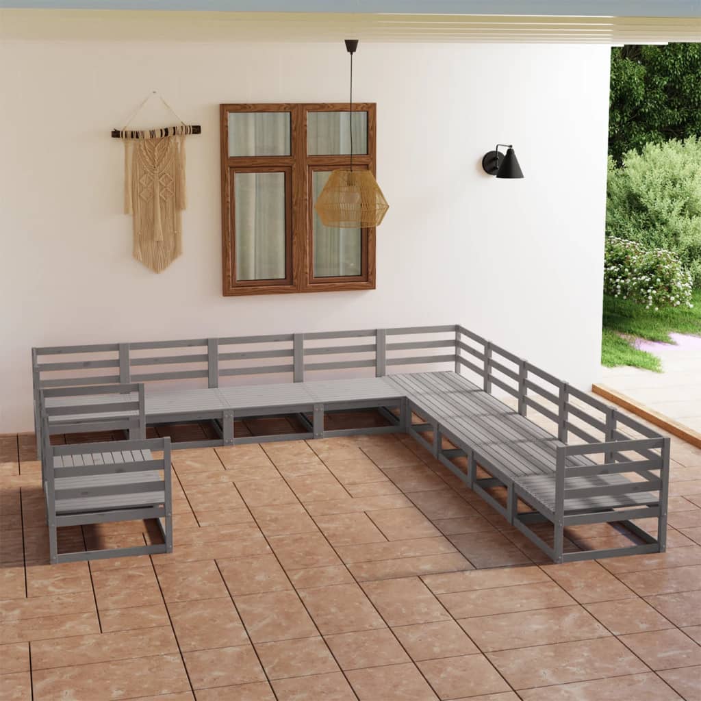 Juego de muebles de jardín 10 piezas madera maciza de pino