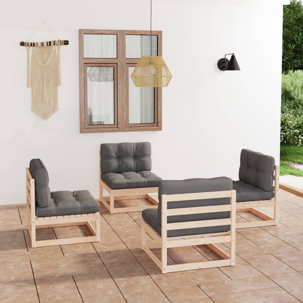 Mobiliário de jardim 3 pçs e almofadas madeira pinho cinzento antracite