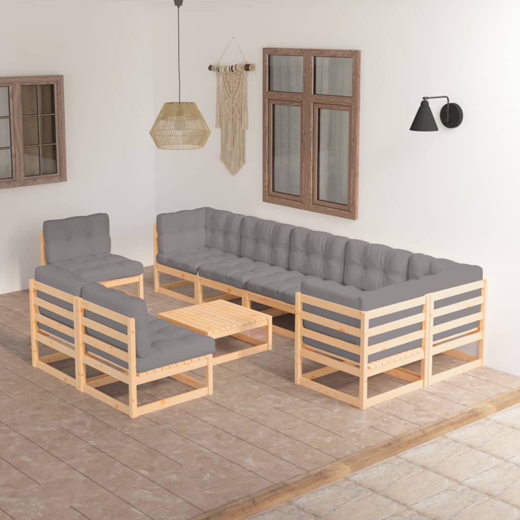 Conjunto de mobiliário de jardim 10 peças madeira maciça de pinho