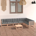 Muebles de jardín 8 pzas y cojines madera maciza pino