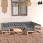 Juego de muebles de jardín 10 pzas y cojines madera maciza pino