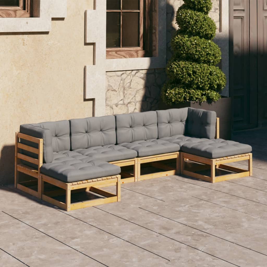 Conjunto de móveis de jardim 5 peças e almofadas madeira maciça pinho