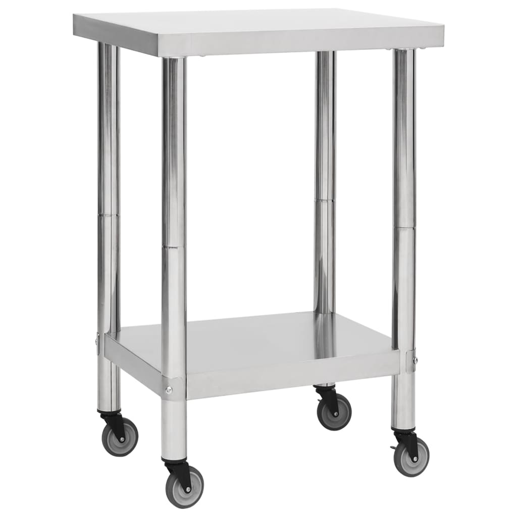 Mesa de trabajo para cocina con ruedas acero inox 100x30x85 cm