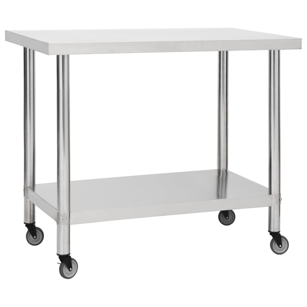 Mesa de trabajo para cocina con ruedas acero inox 100x30x85 cm