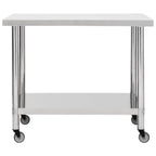 Mesa de trabajo para cocina con ruedas acero inox 100x30x85 cm