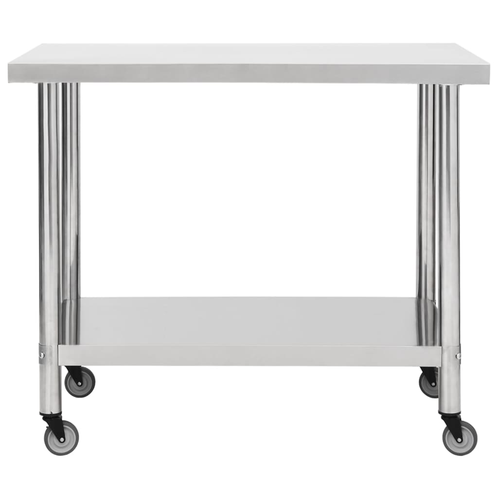 Mesa de trabajo para cocina con ruedas acero inox 100x30x85 cm