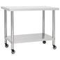 Kitchen workbench with wheels stainless steel 100x30x85 cm
