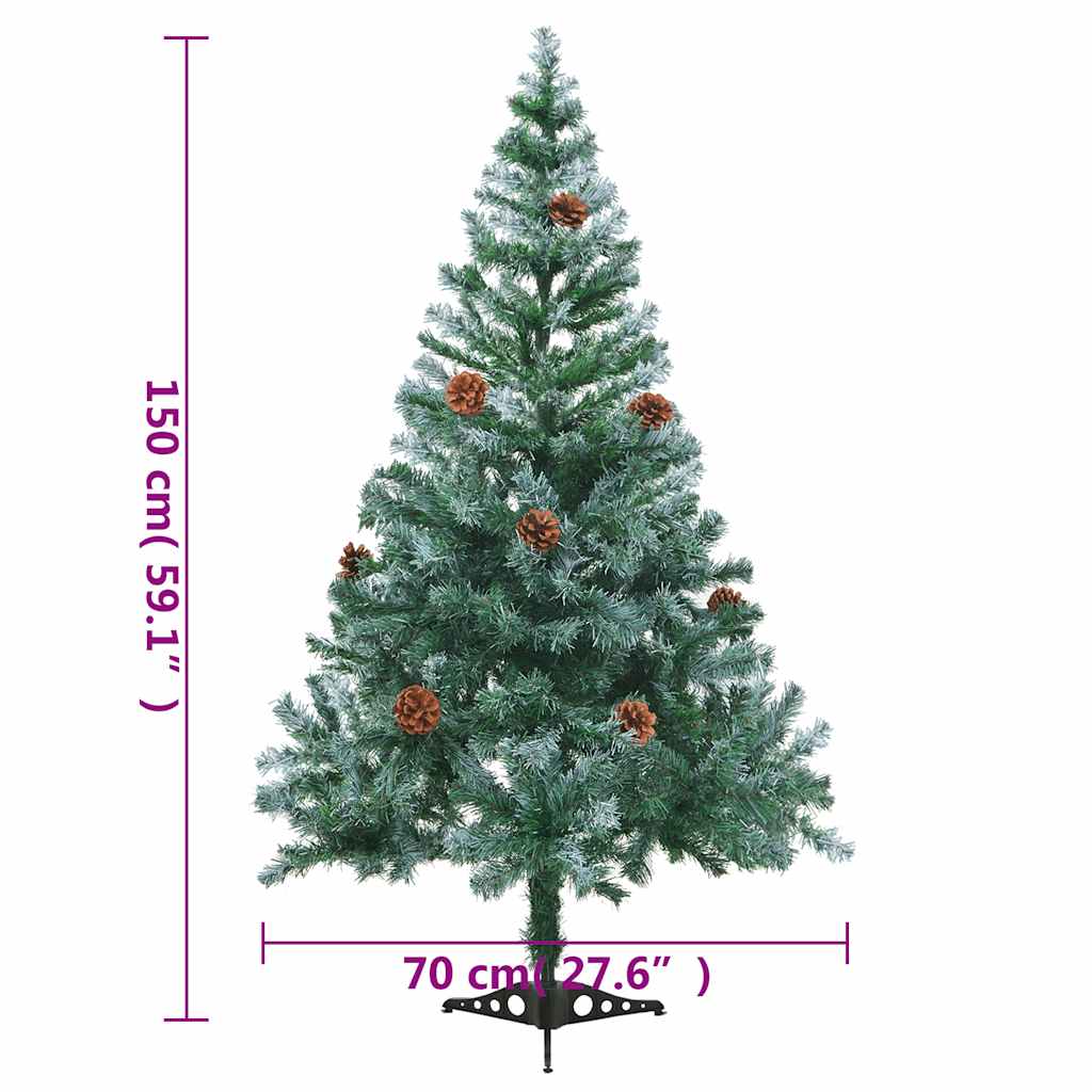 Árbol de Navidad helado con luces LED, bolas y piñas 150 cm