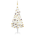 Árbol de Navidad preiluminado con luces y bolas blanco 150 cm