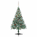 Árbol de navidad glaseado con LEDs, bolas y piñas 150 cm