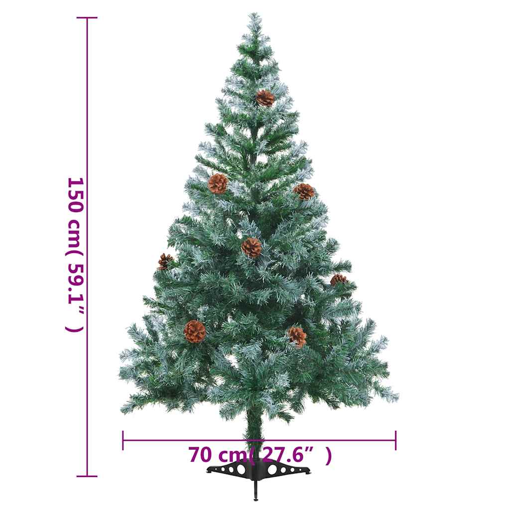 Árbol de navidad glaseado con LEDs, bolas y piñas 150 cm