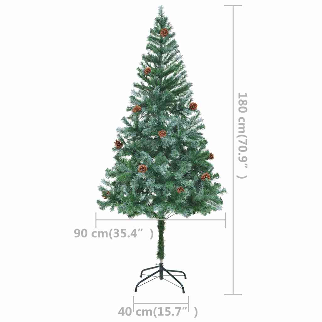 Árbol de Navidad artificial con LEDs, bolas y piñas 180 cm