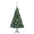 Árbol de Navidad preiluminado con luces y bolas verde 120 cm