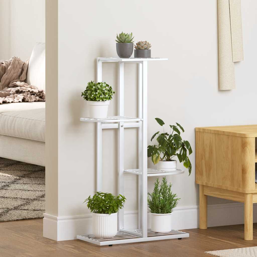 Soporte de flores con rueda de metal blanco 94,5x25x92,5 cm