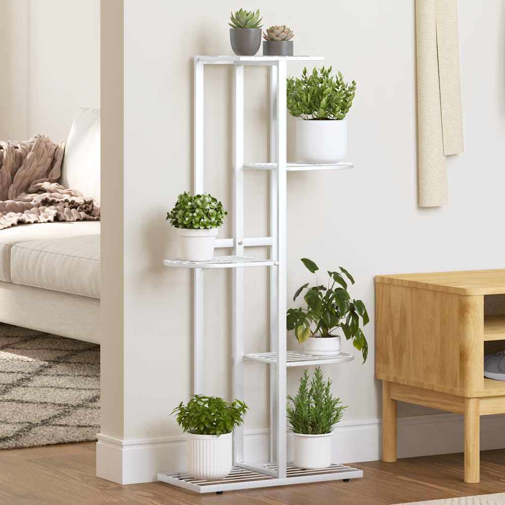 Soporte de flores con rueda de metal blanco 94,5x25x92,5 cm