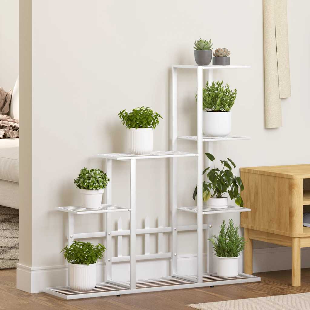 Soporte de flores con rueda de metal blanco 94,5x25x92,5 cm