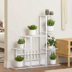 Soporte de flores con rueda de metal blanco 94,5x25x92,5 cm
