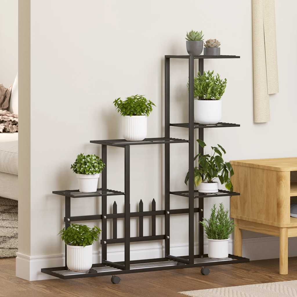 Soporte de flores con rueda de metal blanco 94,5x25x92,5 cm