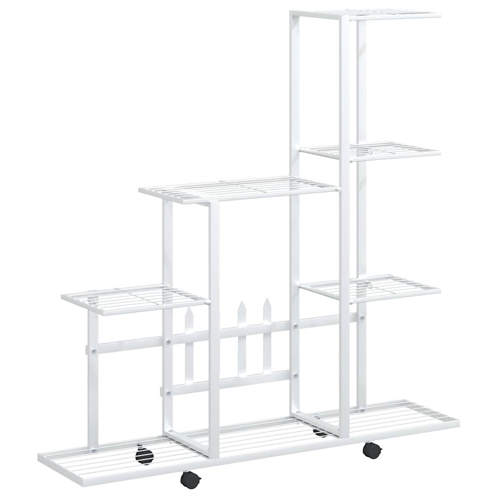 Soporte de flores con rueda de metal blanco 94,5x25x92,5 cm