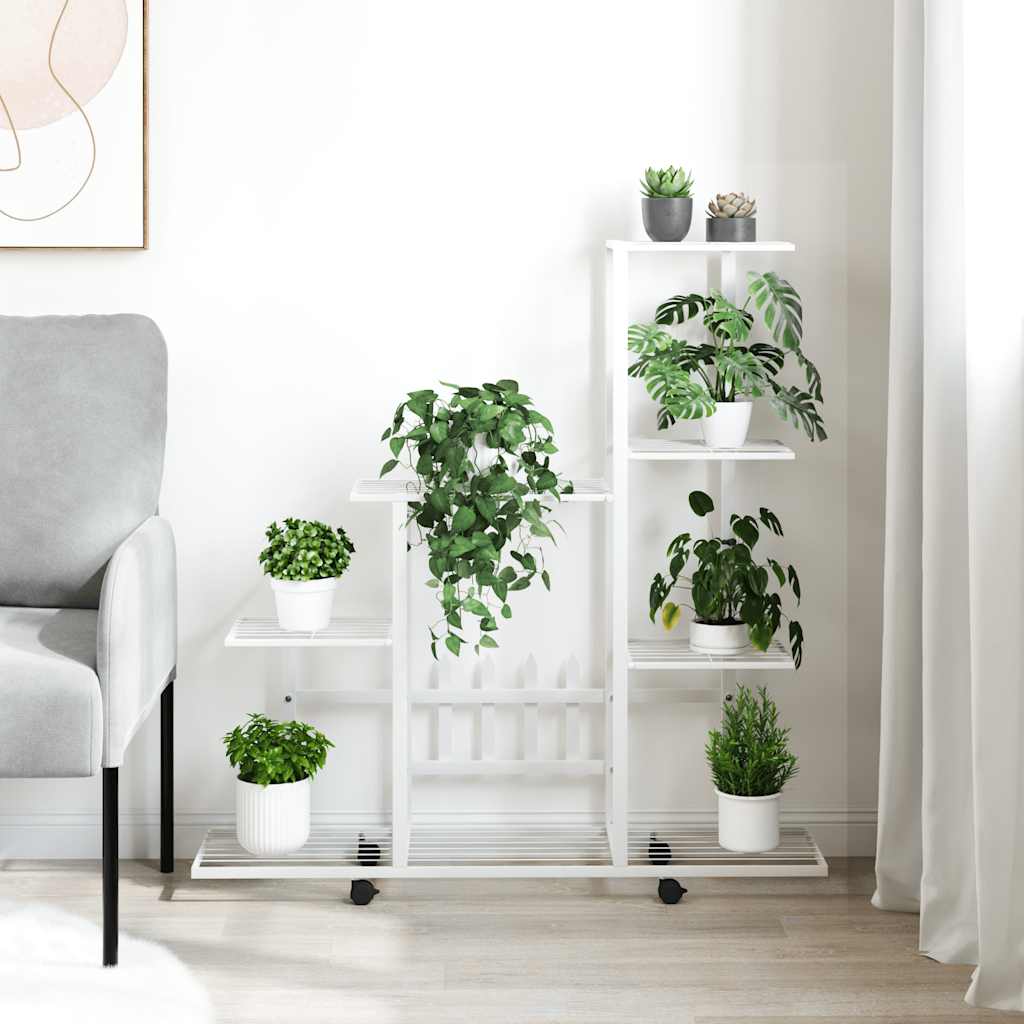 Soporte de flores con rueda de metal blanco 94,5x25x92,5 cm
