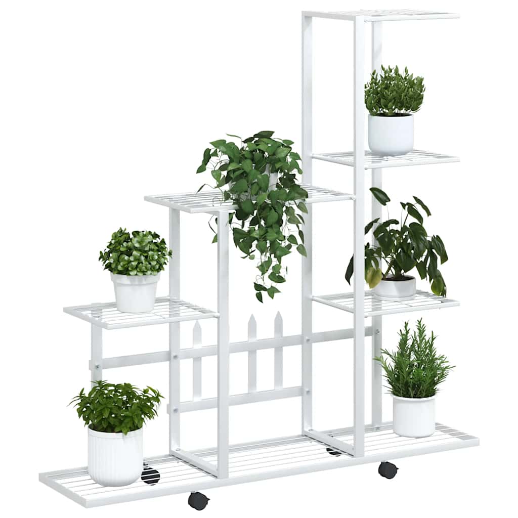 Soporte de flores con rueda de metal blanco 94,5x25x92,5 cm
