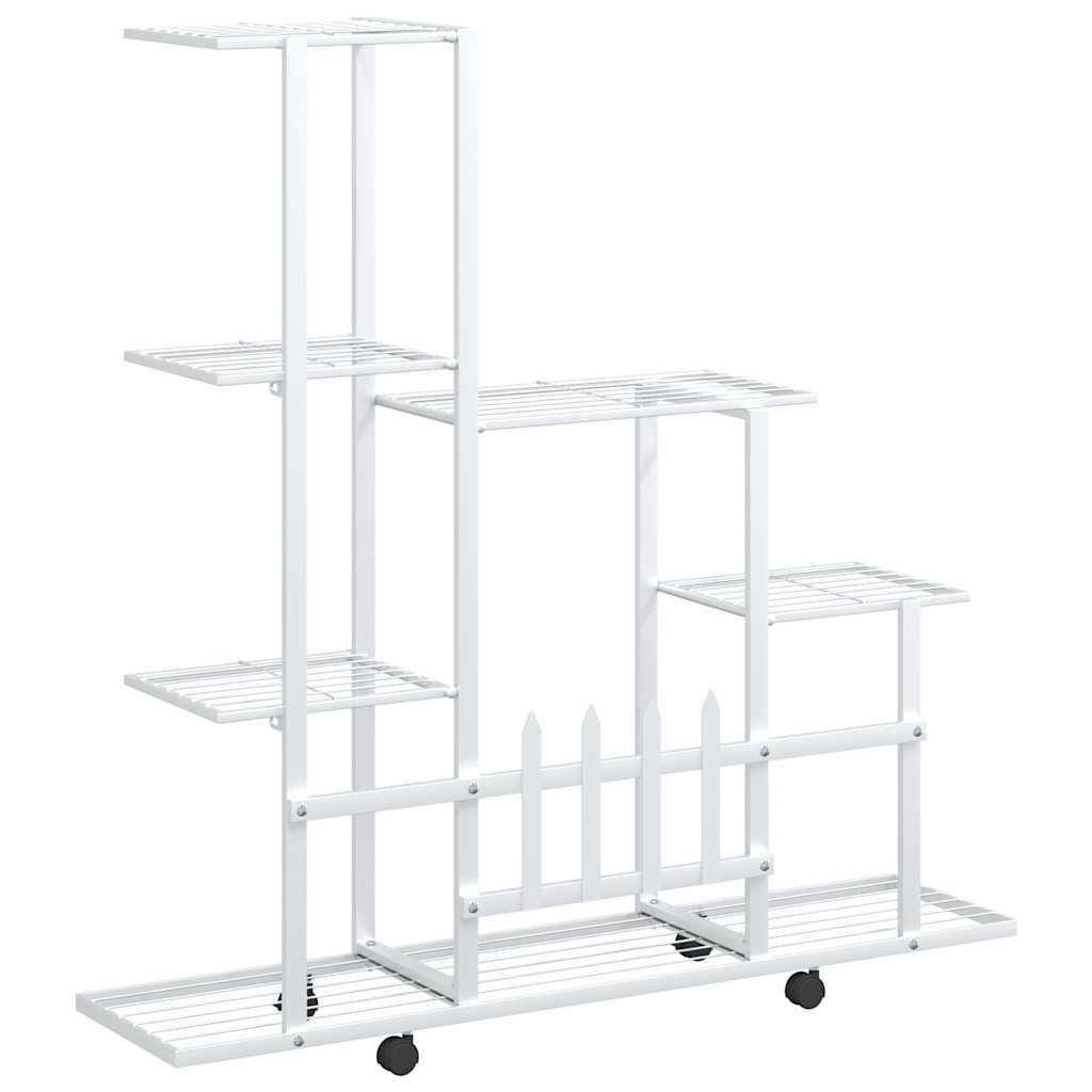 Soporte de flores con rueda de metal blanco 94,5x25x92,5 cm