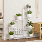 Soporte de flores con rueda de metal blanco 94,5x25x92,5 cm