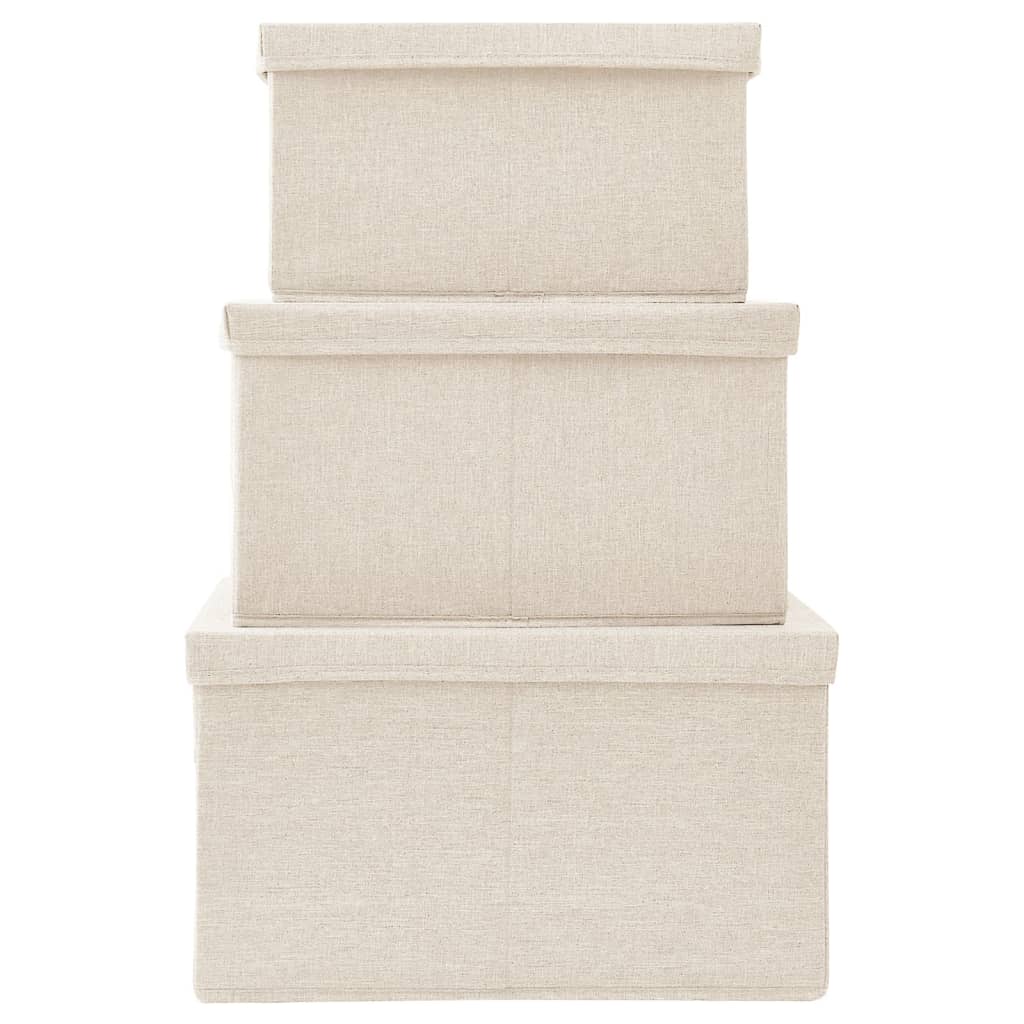 Juego de cajas de almacenaje apilables 3 uds tela color crema