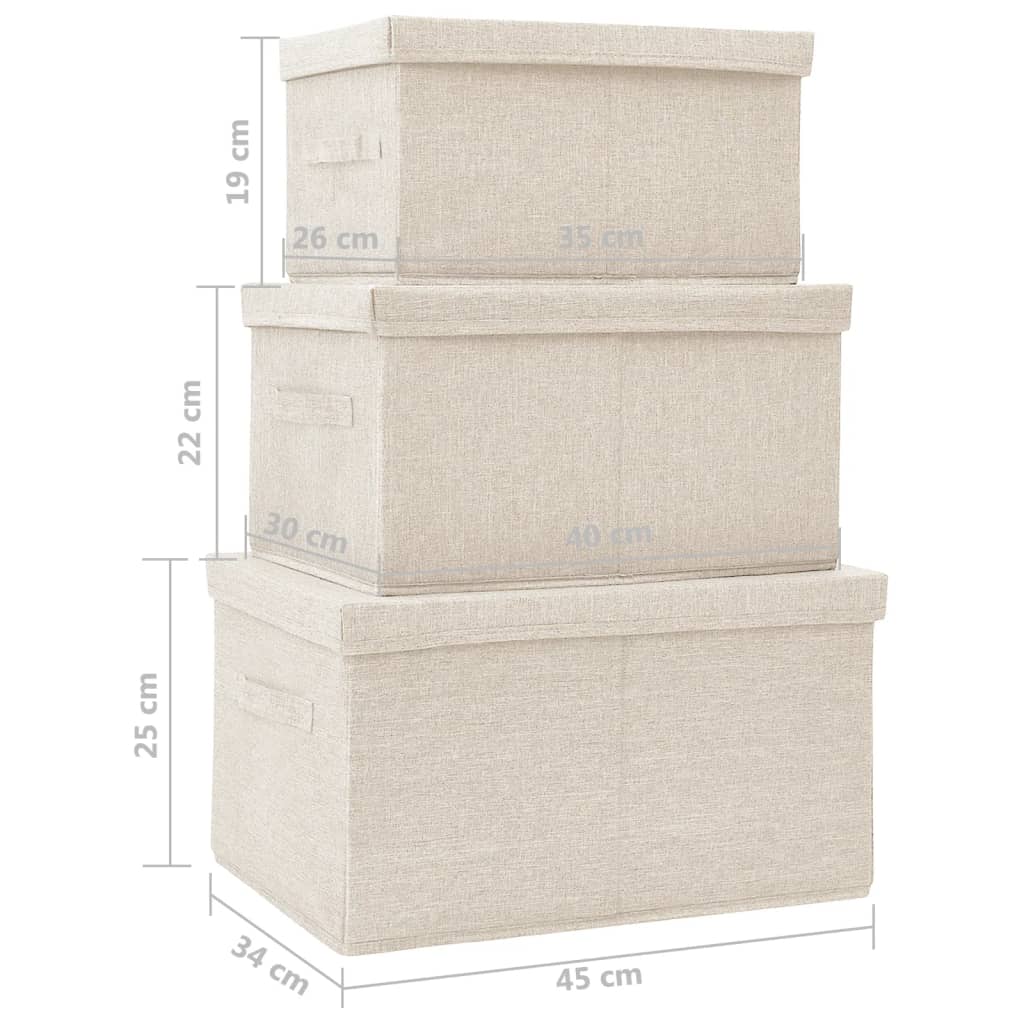 Juego de cajas de almacenaje apilables 3 uds tela color crema