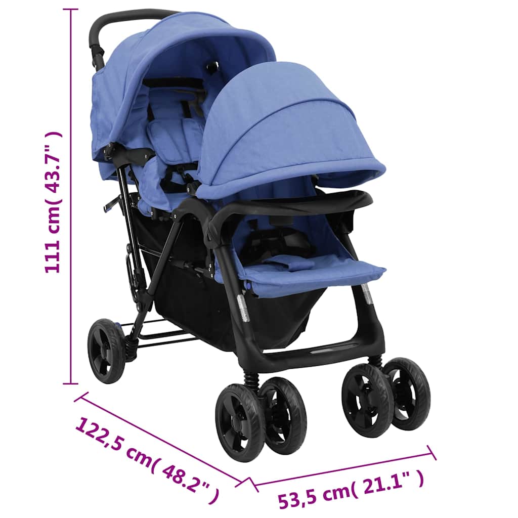 Carrito para gemelos tandem de acero azul marino