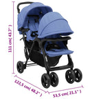 Carrito para gemelos tandem de acero azul marino