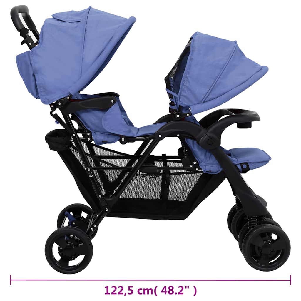 Carrito para gemelos tandem de acero azul marino
