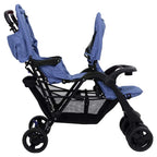 Carrito para gemelos tandem de acero azul marino