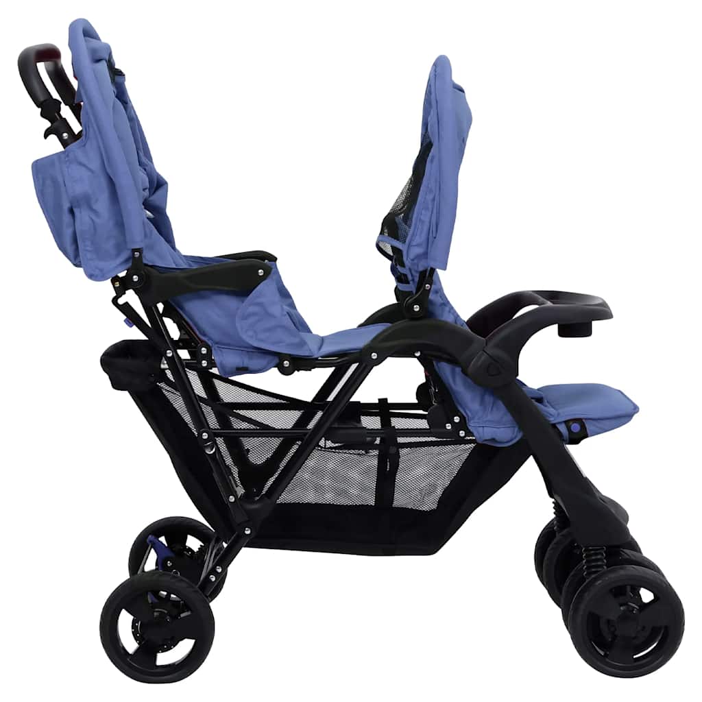 Carrito para gemelos tandem de acero azul marino