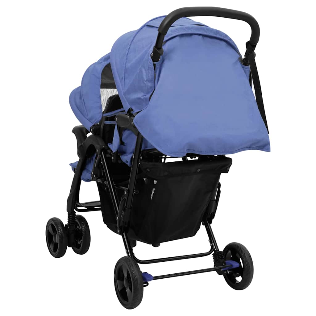 Carrito para gemelos tandem de acero azul marino