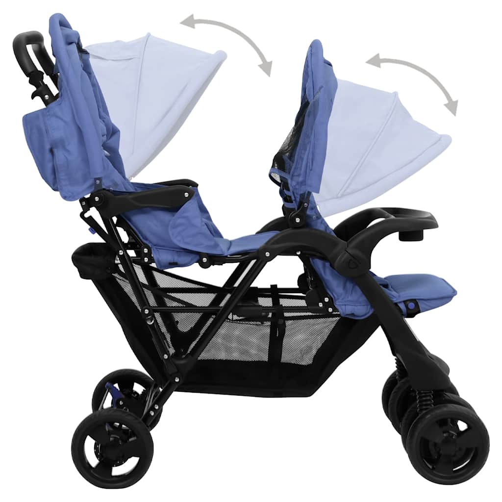 Carrito para gemelos tandem de acero azul marino