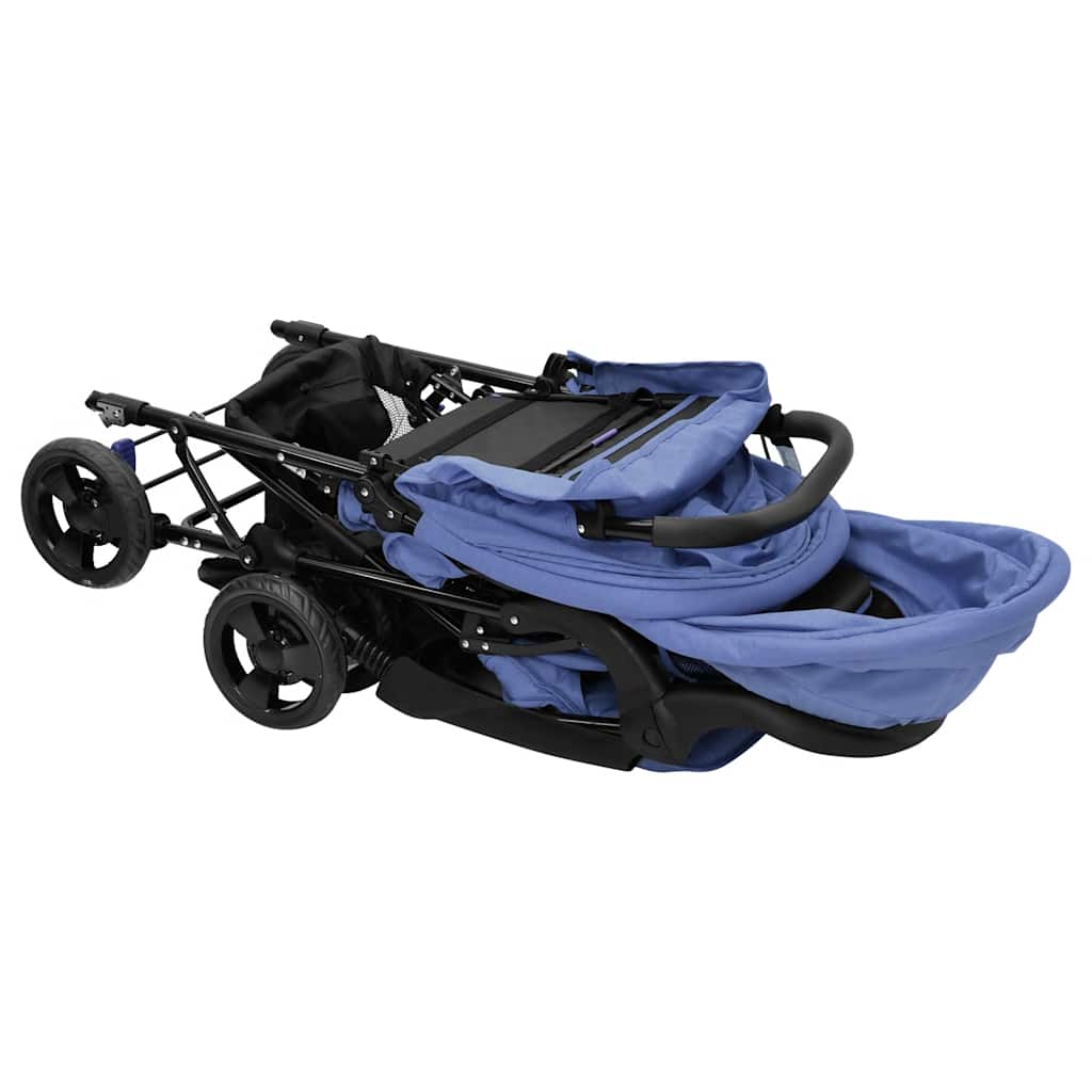Carrito para gemelos tandem de acero azul marino