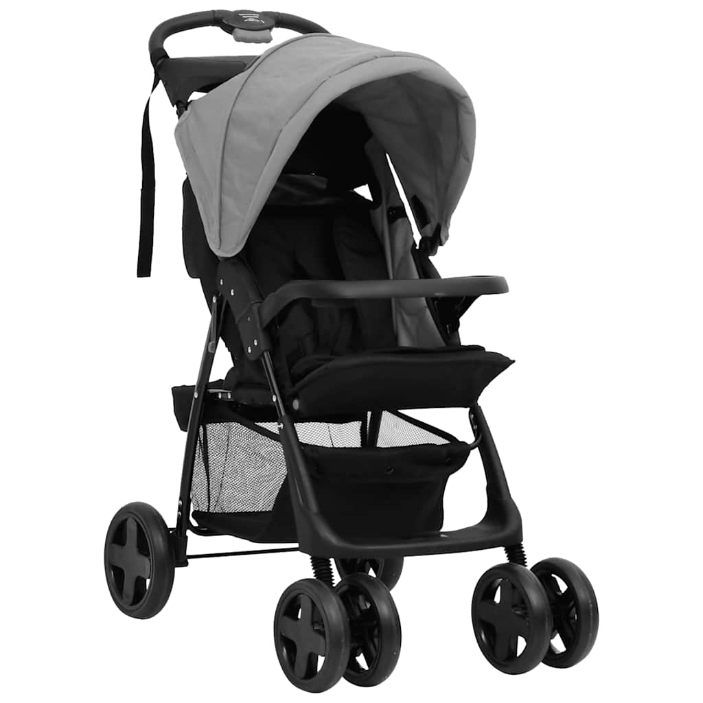 Carrito de bebés 2 en 1 de acero gris claro y negro