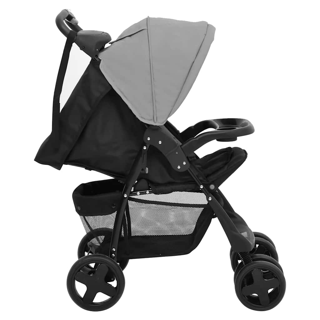 Carrito de bebés 2 en 1 de acero gris claro y negro
