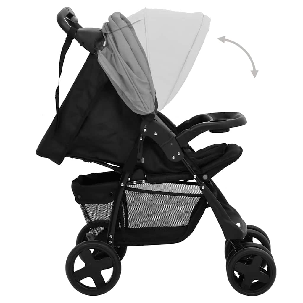 Carrito de bebés 2 en 1 de acero gris claro y negro