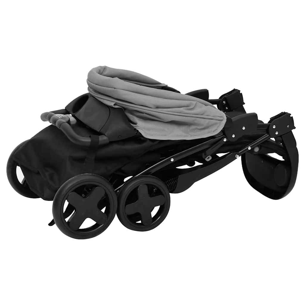 Carrito de bebés 2 en 1 de acero gris claro y negro